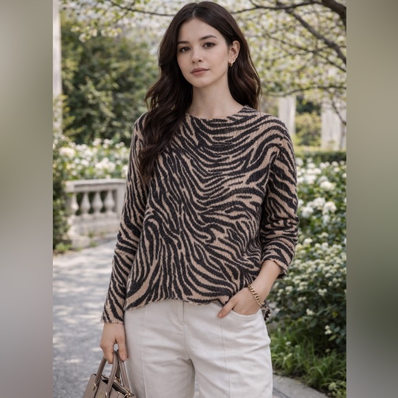 Skull Cashmere Sweaters - Skull Cashmere Beige Charcoal Knit Sweater Light Quiet Luxury Animal print Small